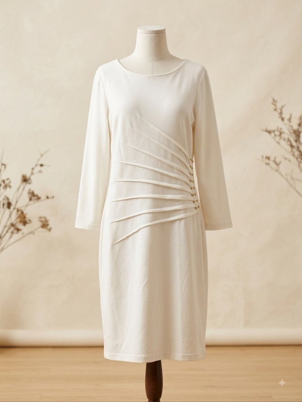 Spense Elegant Cream Pleated Side Dress, Size 14